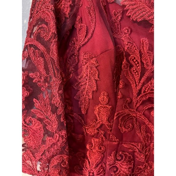 Alex Evenings Dress 12 Red 3/4 Long Sleeve Wedding Cruise Party Washable - Picture 11 of 14